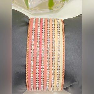2/$25 NEW PINK BEIGE OMBRÉ RHINESTONE CHAIN ELEGANT CLASSIC LEATHER WMN BRACELET